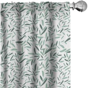 Ambesonne Eucalyptus Curtains, Modern Themed Branches on Marble Print Abstarct and Neutral Swirls, Window Treatments 2 Panel Set for Living Room Bedroom, Pair of – 28″ x 63″, Grey Teal and Sage Green(Green White)