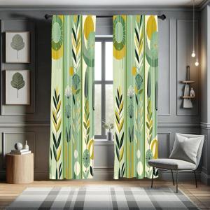 Ambesonne Eucalyptus Curtains, Modern Themed Branches on Marble Print Abstarct and Neutral Swirls, Window Treatments 2 Panel Set for Living Room Bedroom, Pair of – 28″ x 63″, Grey Teal and Sage Green(Mint Green and Mustard)