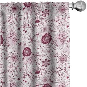 Ambesonne Eucalyptus Curtains, Modern Themed Branches on Marble Print Abstarct and Neutral Swirls, Window Treatments 2 Panel Set for Living Room Bedroom, Pair of – 28″ x 63″, Grey Teal and Sage Green(Maroon Rose)