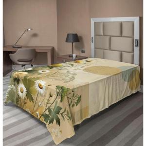 Ambesonne Eucalyptus Leaves Flat Sheet, Leafy Branches Summer Flowers on Neutral Marble Print Back, Soft Comfortable Top Sheet Decorative Bedding 1 Piece, Queen Size, Fern Green Pastel Yellow(Ivory Sage Green Mustard)