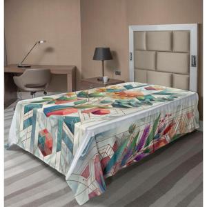 Ambesonne Eucalyptus Leaves Flat Sheet, Leafy Branches Summer Flowers on Neutral Marble Print Back, Soft Comfortable Top Sheet Decorative Bedding 1 Piece, Queen Size, Fern Green Pastel Yellow(Teal Multicolor)