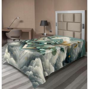 Ambesonne Eucalyptus Leaves Flat Sheet, Leafy Branches Summer Flowers on Neutral Marble Print Back, Soft Comfortable Top Sheet Decorative Bedding 1 Piece, Queen Size, Fern Green Pastel Yellow(Grey Teal Earth Yellow)