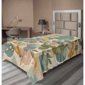 Ambesonne Eucalyptus Leaves Flat Sheet, Leafy Branches Summer Flowers on Neutral Marble Print Back, Soft Comfortable Top Sheet Decorative Bedding 1 Piece, Queen Size, Fern Green Pastel Yellow(Peach Green and Pale Orange)