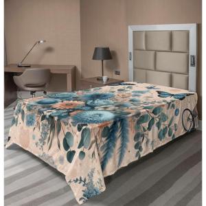 Ambesonne Eucalyptus Leaves Flat Sheet, Leafy Branches Summer Flowers on Neutral Marble Print Back, Soft Comfortable Top Sheet Decorative Bedding 1 Piece, Queen Size, Fern Green Pastel Yellow(Blush and Sea Blue)