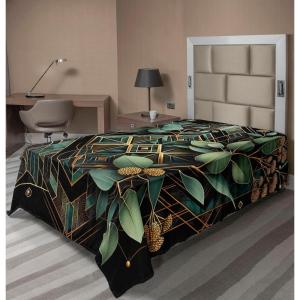 Ambesonne Eucalyptus Leaves Flat Sheet, Leafy Branches Summer Flowers on Neutral Marble Print Back, Soft Comfortable Top Sheet Decorative Bedding 1 Piece, Queen Size, Fern Green Pastel Yellow(Black Laurel Green Amber)