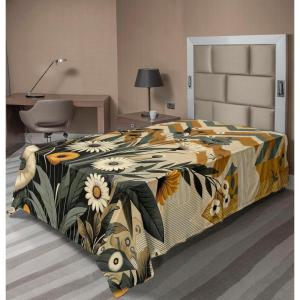 Ambesonne Eucalyptus Leaves Flat Sheet, Leafy Branches Summer Flowers on Neutral Marble Print Back, Soft Comfortable Top Sheet Decorative Bedding 1 Piece, Queen Size, Fern Green Pastel Yellow(Amber Laurel Green)