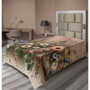 Ambesonne Eucalyptus Leaves Flat Sheet, Leafy Branches Summer Flowers on Neutral Marble Print Back, Soft Comfortable Top Sheet Decorative Bedding 1 Piece, Queen Size, Fern Green Pastel Yellow(Rose and Olive Green)