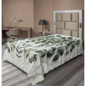 Ambesonne Eucalyptus Leaves Flat Sheet, Leafy Branches Summer Flowers on Neutral Marble Print Back, Soft Comfortable Top Sheet Decorative Bedding 1 Piece, Queen Size, Fern Green Pastel Yellow(Ivory and Laurel Green)