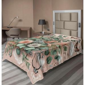 Ambesonne Eucalyptus Leaves Flat Sheet, Leafy Branches Summer Flowers on Neutral Marble Print Back, Soft Comfortable Top Sheet Decorative Bedding 1 Piece, Queen Size, Fern Green Pastel Yellow(Pale Rose Laurel Green)