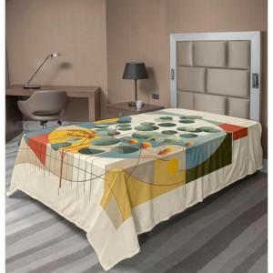 Ambesonne Eucalyptus Leaves Flat Sheet, Leafy Branches Summer Flowers on Neutral Marble Print Back, Soft Comfortable Top Sheet Decorative Bedding 1 Piece, Queen Size, Fern Green Pastel Yellow(Laurel Green Multicolor)