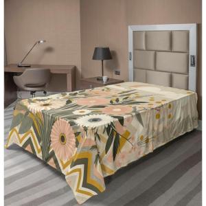 Ambesonne Eucalyptus Leaves Flat Sheet, Leafy Branches Summer Flowers on Neutral Marble Print Back, Soft Comfortable Top Sheet Decorative Bedding 1 Piece, Queen Size, Fern Green Pastel Yellow(Blush Eggshell Amber)