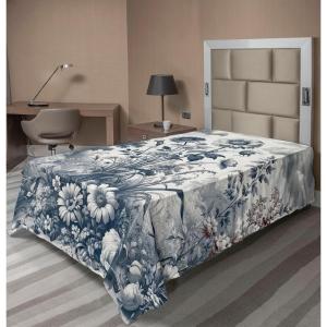 Ambesonne Eucalyptus Leaves Flat Sheet, Leafy Branches Summer Flowers on Neutral Marble Print Back, Soft Comfortable Top Sheet Decorative Bedding 1 Piece, Queen Size, Fern Green Pastel Yellow(Slate Blue and Burgundy)