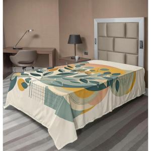 Ambesonne Eucalyptus Leaves Flat Sheet, Leafy Branches Summer Flowers on Neutral Marble Print Back, Soft Comfortable Top Sheet Decorative Bedding 1 Piece, Queen Size, Fern Green Pastel Yellow(Orange Dark Sea Green)
