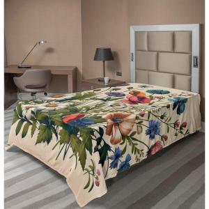 Ambesonne Eucalyptus Leaves Flat Sheet, Leafy Branches Summer Flowers on Neutral Marble Print Back, Soft Comfortable Top Sheet Decorative Bedding 1 Piece, Queen Size, Fern Green Pastel Yellow(Champagne and Multicolor)