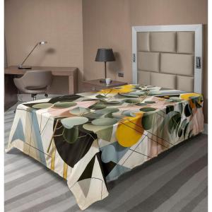 Ambesonne Eucalyptus Leaves Flat Sheet, Leafy Branches Summer Flowers on Neutral Marble Print Back, Soft Comfortable Top Sheet Decorative Bedding 1 Piece, Queen Size, Fern Green Pastel Yellow(Orange Blue Grey Peach)