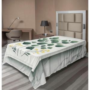 Ambesonne Eucalyptus Leaves Flat Sheet, Leafy Branches Summer Flowers on Neutral Marble Print Back, Soft Comfortable Top Sheet Decorative Bedding 1 Piece, Queen Size, Fern Green Pastel Yellow(Reseda Green Yellow Grey)