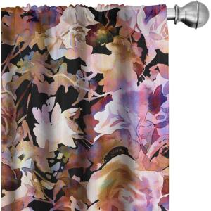 Ambesonne Exotic Curtains, Bird of Paradise Flowers Tropical Design Pattern Vintage Hawaiian Style, Window Treatments 2 Panel Set for Living Room Bedroom, Pair of – 28″ x 95″, Marigold Green Eggshell(Redwood Lilac Black)