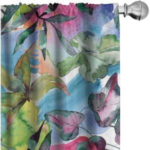 Ambesonne Exotic Curtains, Bird of Paradise Flowers Tropical Design Pattern Vintage Hawaiian Style, Window Treatments 2 Panel Set for Living Room Bedroom, Pair of – 28″ x 95″, Marigold Green Eggshell(Green Blue and Pink)