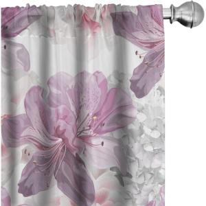 Ambesonne Exotic Curtains, Bird of Paradise Flowers Tropical Design Pattern Vintage Hawaiian Style, Window Treatments 2 Panel Set for Living Room Bedroom, Pair of – 28″ x 95″, Marigold Green Eggshell(Pale Eggplant Pastel Pink)