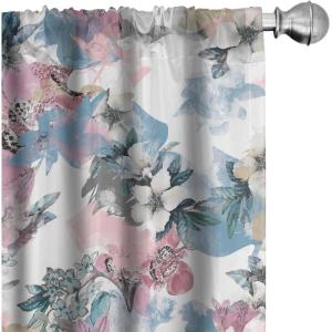 Ambesonne Exotic Curtains, Bird of Paradise Flowers Tropical Design Pattern Vintage Hawaiian Style, Window Treatments 2 Panel Set for Living Room Bedroom, Pair of – 28″ x 95″, Marigold Green Eggshell(Rose Blue Grey and Camel)