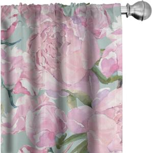 Ambesonne Exotic Curtains, Bird of Paradise Flowers Tropical Design Pattern Vintage Hawaiian Style, Window Treatments 2 Panel Set for Living Room Bedroom, Pair of – 28″ x 95″, Marigold Green Eggshell(Pale Pink Almond Green)