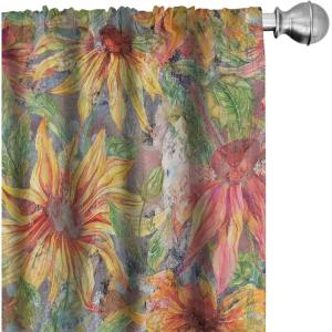 Ambesonne Exotic Curtains, Bird of Paradise Flowers Tropical Design Pattern Vintage Hawaiian Style, Window Treatments 2 Panel Set for Living Room Bedroom, Pair of – 28″ x 95″, Marigold Green Eggshell(Coral Pale Orange and Green)