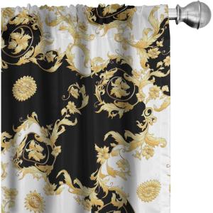 Ambesonne Exotic Curtains, Bird of Paradise Flowers Tropical Design Pattern Vintage Hawaiian Style, Window Treatments 2 Panel Set for Living Room Bedroom, Pair of – 28″ x 95″, Marigold Green Eggshell(Mustard Black and White)