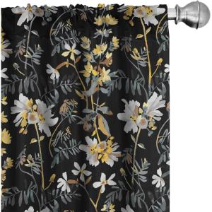 Ambesonne Exotic Curtains, Bird of Paradise Flowers Tropical Design Pattern Vintage Hawaiian Style, Window Treatments 2 Panel Set for Living Room Bedroom, Pair of – 28″ x 95″, Marigold Green Eggshell(Mustard Grey and Black)