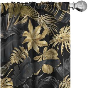 Ambesonne Exotic Curtains, Bird of Paradise Flowers Tropical Design Pattern Vintage Hawaiian Style, Window Treatments 2 Panel Set for Living Room Bedroom, Pair of – 28″ x 95″, Marigold Green Eggshell(Dark Grey Fawn and Mustard)