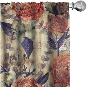 Ambesonne Exotic Curtains, Bird of Paradise Flowers Tropical Design Pattern Vintage Hawaiian Style, Window Treatments 2 Panel Set for Living Room Bedroom, Pair of – 28″ x 95″, Marigold Green Eggshell(Salmon Quartz Camel)