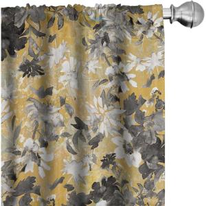 Ambesonne Exotic Curtains, Bird of Paradise Flowers Tropical Design Pattern Vintage Hawaiian Style, Window Treatments 2 Panel Set for Living Room Bedroom, Pair of – 28″ x 95″, Marigold Green Eggshell(Dark Yellow and Grey)