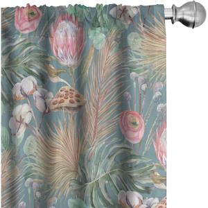 Ambesonne Exotic Curtains, Bird of Paradise Flowers Tropical Design Pattern Vintage Hawaiian Style, Window Treatments 2 Panel Set for Living Room Bedroom, Pair of – 28″ x 95″, Marigold Green Eggshell(Cadet Blue Pink Green)