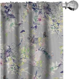 Ambesonne Exotic Curtains, Bird of Paradise Flowers Tropical Design Pattern Vintage Hawaiian Style, Window Treatments 2 Panel Set for Living Room Bedroom, Pair of – 28″ x 95″, Marigold Green Eggshell(Grey Lime Green and Pale Pink)