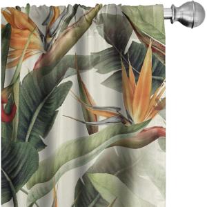 Ambesonne Exotic Curtains, Bird of Paradise Flowers Tropical Design Pattern Vintage Hawaiian Style, Window Treatments 2 Panel Set for Living Room Bedroom, Pair of – 28″ x 95″, Marigold Green Eggshell(Marigold Green Eggshell)