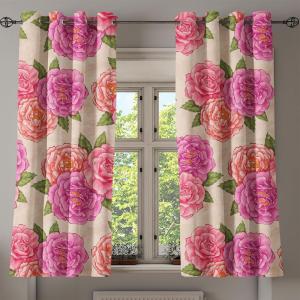 Ambesonne Falling Leaves Grommet Curtain, Romantic Fall Themed Leafy Pattern on Cream Boho Back Neutral Colors, Decorative 2-Panel Window Drapes for Bedroom Living Room, 50″ x 54″, Cream Pale Maroon(Fern Green Soft Pink)