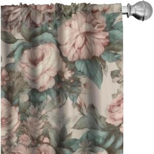 Ambesonne Floral Boho Curtains, Dreamy Autumn Time Flowers Pattern with Romantic Aura Neutral Art, Window Treatments 2 Panel Set for Living Room Bedroom, Pair of – 28″ x 95″, Pale Pink Coral White(Blush Cadet Blue Cream)