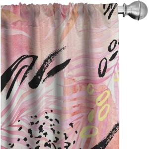 Ambesonne Floral Boho Curtains, Dreamy Autumn Time Flowers Pattern with Romantic Aura Neutral Art, Window Treatments 2 Panel Set for Living Room Bedroom, Pair of – 28″ x 95″, Pale Pink Coral White(Pale Pink Yellow Coral)