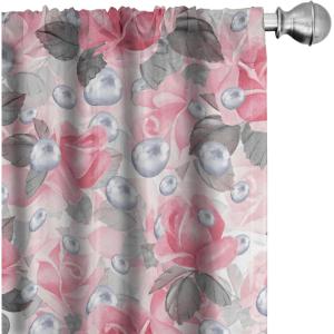 Ambesonne Floral Boho Curtains, Dreamy Autumn Time Flowers Pattern with Romantic Aura Neutral Art, Window Treatments 2 Panel Set for Living Room Bedroom, Pair of – 28″ x 95″, Pale Pink Coral White(Laurel Green and Dark Coral)