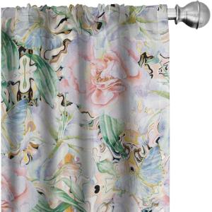 Ambesonne Floral Boho Curtains, Dreamy Autumn Time Flowers Pattern with Romantic Aura Neutral Art, Window Treatments 2 Panel Set for Living Room Bedroom, Pair of – 28″ x 95″, Pale Pink Coral White(Jade Green Pale Pink)