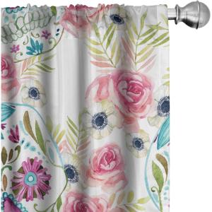 Ambesonne Floral Boho Curtains, Dreamy Autumn Time Flowers Pattern with Romantic Aura Neutral Art, Window Treatments 2 Panel Set for Living Room Bedroom, Pair of – 28″ x 95″, Pale Pink Coral White(Pastel Pink Turquoise)