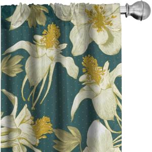 Ambesonne Floral Curtains, Retro Chamomile Like Petals Neutral Flower Silhouettes on Brownish Back, Window Treatments 2 Panel Set for Living Room Bedroom, Pair of – 28″ x 63″, Pale Mustard Paprika(Dark Green Earth Yellow)
