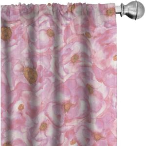 Ambesonne Floral Curtains, Retro Chamomile Like Petals Neutral Flower Silhouettes on Brownish Back, Window Treatments 2 Panel Set for Living Room Bedroom, Pair of – 28″ x 63″, Pale Mustard Paprika(Pale Purple and Pale Pink)