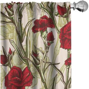 Ambesonne Floral Curtains, Retro Chamomile Like Petals Neutral Flower Silhouettes on Brownish Back, Window Treatments 2 Panel Set for Living Room Bedroom, Pair of – 28″ x 63″, Pale Mustard Paprika(Dark Pink Green Brown)
