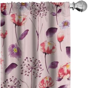 Ambesonne Floral Curtains, Retro Chamomile Like Petals Neutral Flower Silhouettes on Brownish Back, Window Treatments 2 Panel Set for Living Room Bedroom, Pair of – 28″ x 63″, Pale Mustard Paprika(Dark Fuchsia and Pale Ruby)