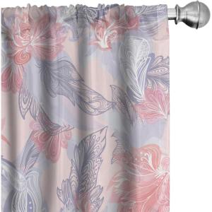 Ambesonne Floral Curtains, Retro Chamomile Like Petals Neutral Flower Silhouettes on Brownish Back, Window Treatments 2 Panel Set for Living Room Bedroom, Pair of – 28″ x 63″, Pale Mustard Paprika(Pastel Pink and Ceil Blue)