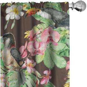 Ambesonne Floral Curtains, Retro Chamomile Like Petals Neutral Flower Silhouettes on Brownish Back, Window Treatments 2 Panel Set for Living Room Bedroom, Pair of – 28″ x 63″, Pale Mustard Paprika(Pastel Green Dark Coral)