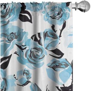 Ambesonne Floral Curtains, Retro Chamomile Like Petals Neutral Flower Silhouettes on Brownish Back, Window Treatments 2 Panel Set for Living Room Bedroom, Pair of – 28″ x 63″, Pale Mustard Paprika(Deep Sky Blue Dark Grey)