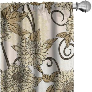 Ambesonne Floral Curtains, Retro Chamomile Like Petals Neutral Flower Silhouettes on Brownish Back, Window Treatments 2 Panel Set for Living Room Bedroom, Pair of – 28″ x 63″, Pale Mustard Paprika(Dark Cocoa Pale Mustard)