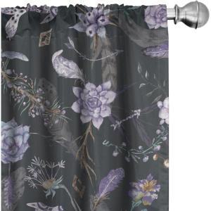 Ambesonne Floral Curtains, Retro Chamomile Like Petals Neutral Flower Silhouettes on Brownish Back, Window Treatments 2 Panel Set for Living Room Bedroom, Pair of – 28″ x 63″, Pale Mustard Paprika(Ceil Blue Pale Teal)