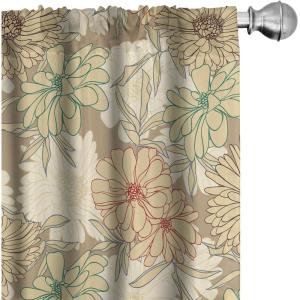 Ambesonne Floral Curtains, Retro Chamomile Like Petals Neutral Flower Silhouettes on Brownish Back, Window Treatments 2 Panel Set for Living Room Bedroom, Pair of – 28″ x 63″, Pale Mustard Paprika(Pale Mustard Paprika)